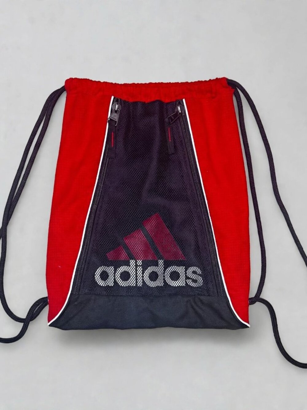 Red Black Drawstring Bag Mesh Pocket Gym Sack Sport
